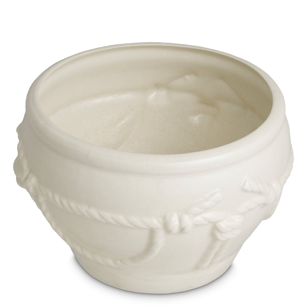Ghiveci Giverny, ceramică craclată alb-crem