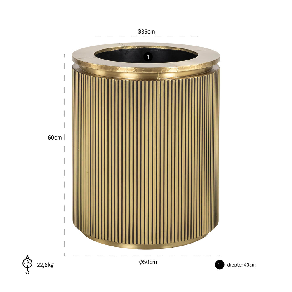 Ghiveci Ironville, auriu, Ø 50 cm – desen tehnic cu dimensiuni