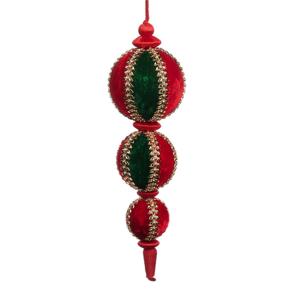 Glob alungit din textil cu pietre, roșu/verde/auriu, 33 cm