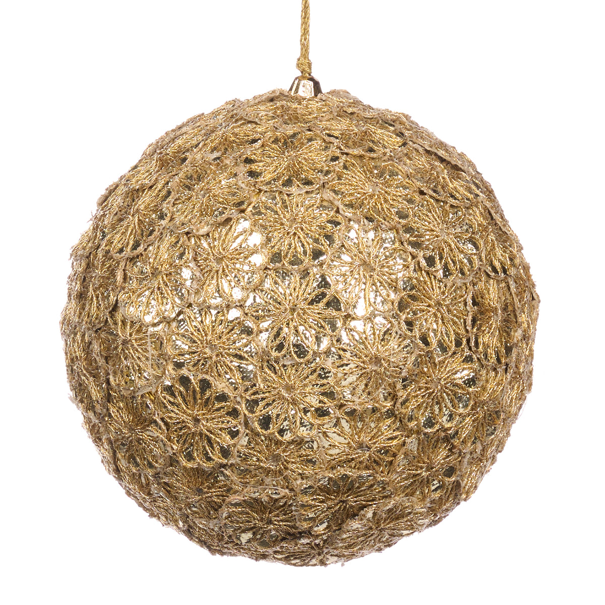 Glob cu floare din dantelă brodată, auriu, 13 cm