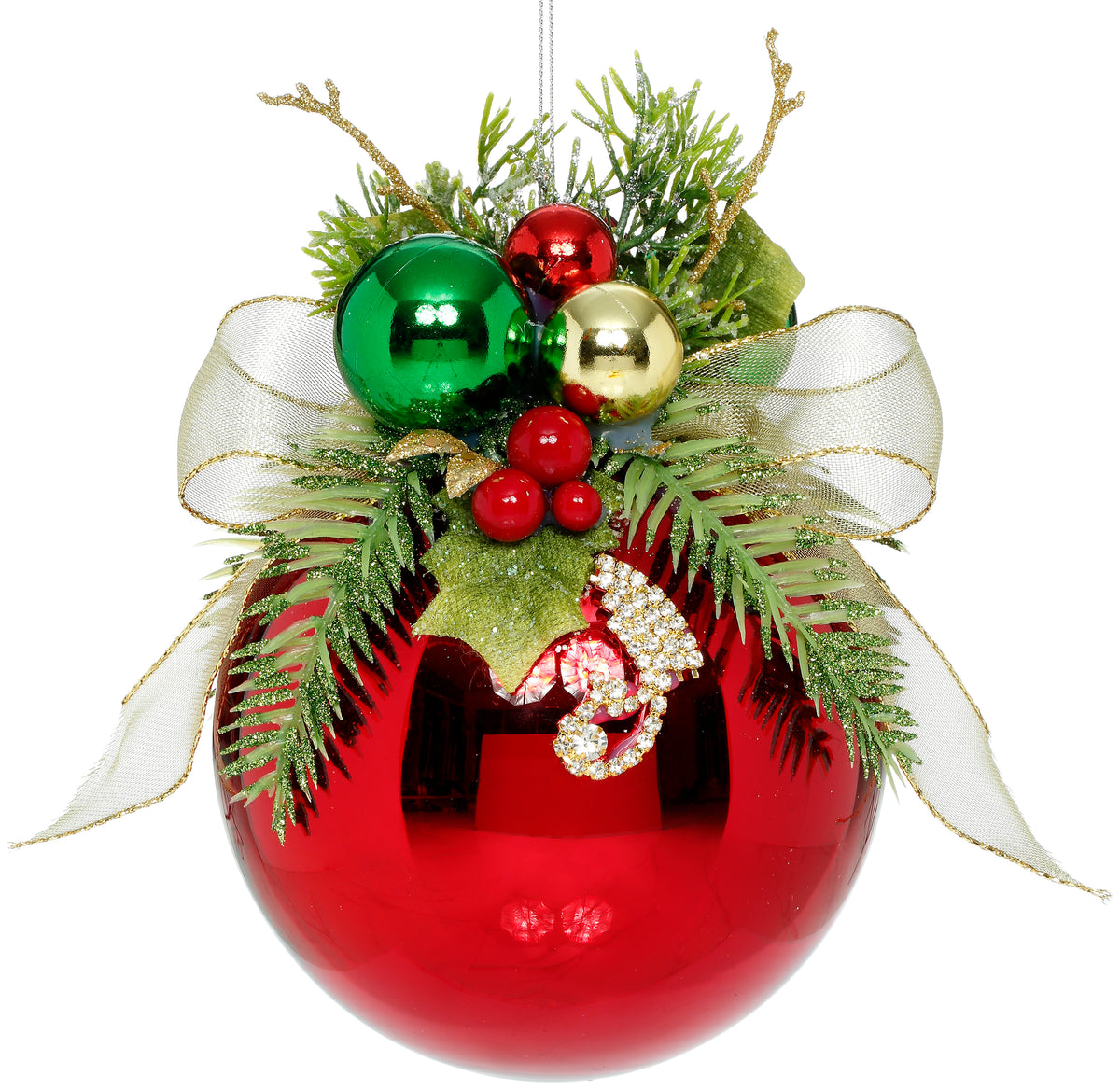 Glob din sticlă cu flori și bijuterii, roșu/multicolor, 12,5 cm