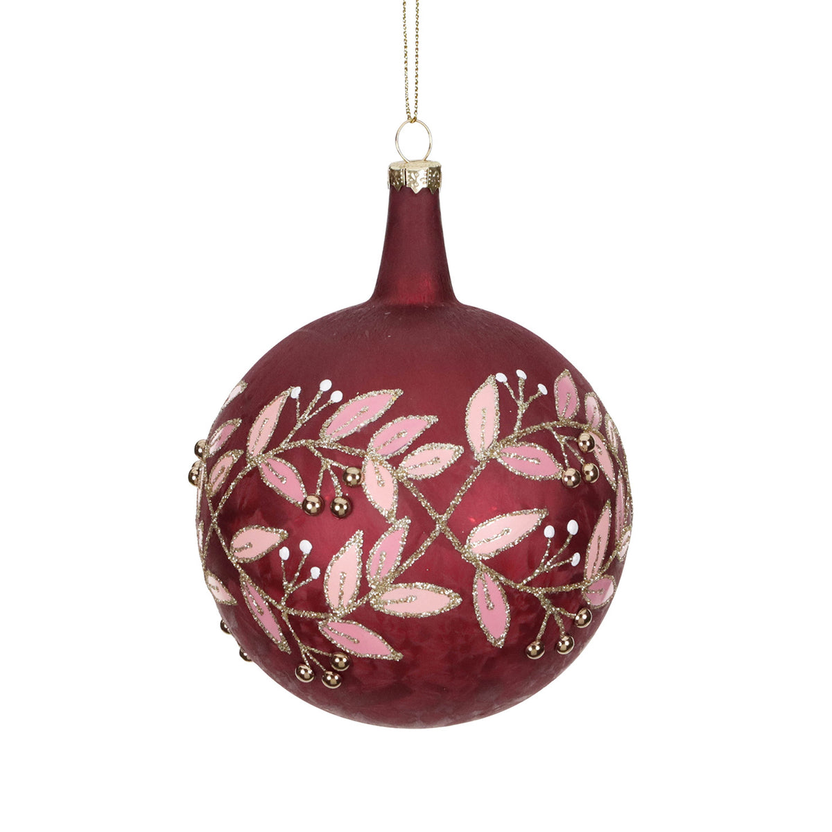 Glob din sticlă cu frunze și viță, burgund/mov/roz, 14 cm