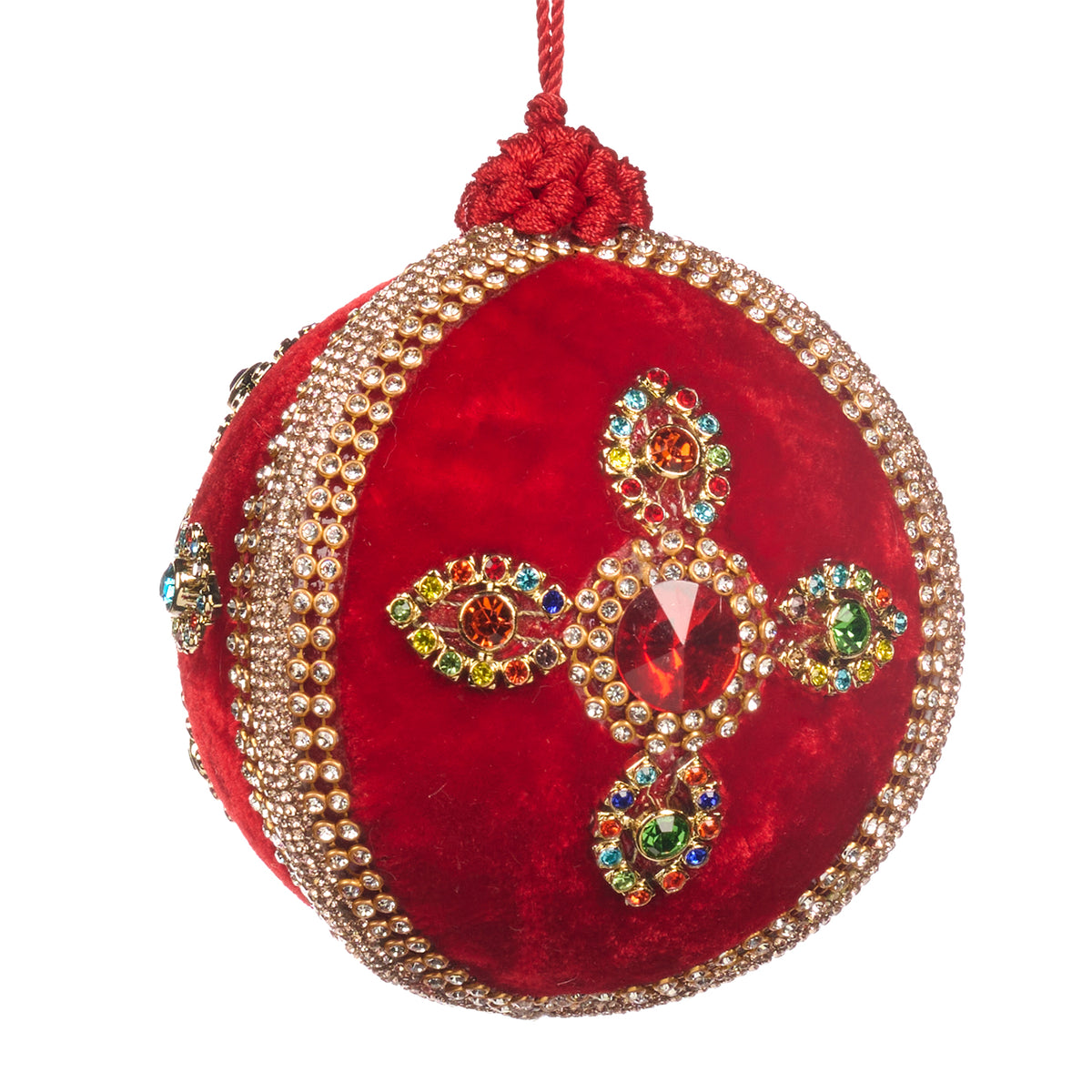Glob din textil cu cruce din pietre, roșu/multicolor/auriu, 10 cm