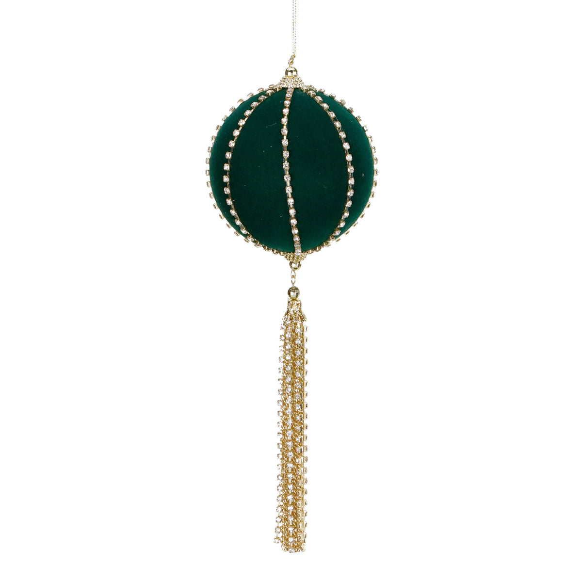Glob din textil și metal, cu ciucure, verde/auriu, 30,5 cm