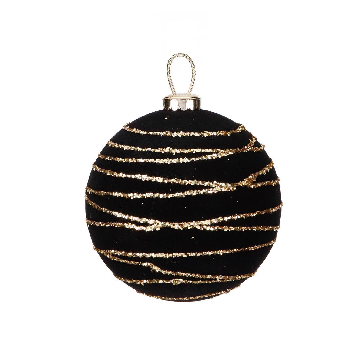 Glob flocat cu linii cu sclipici, negru/auriu, 12 cm