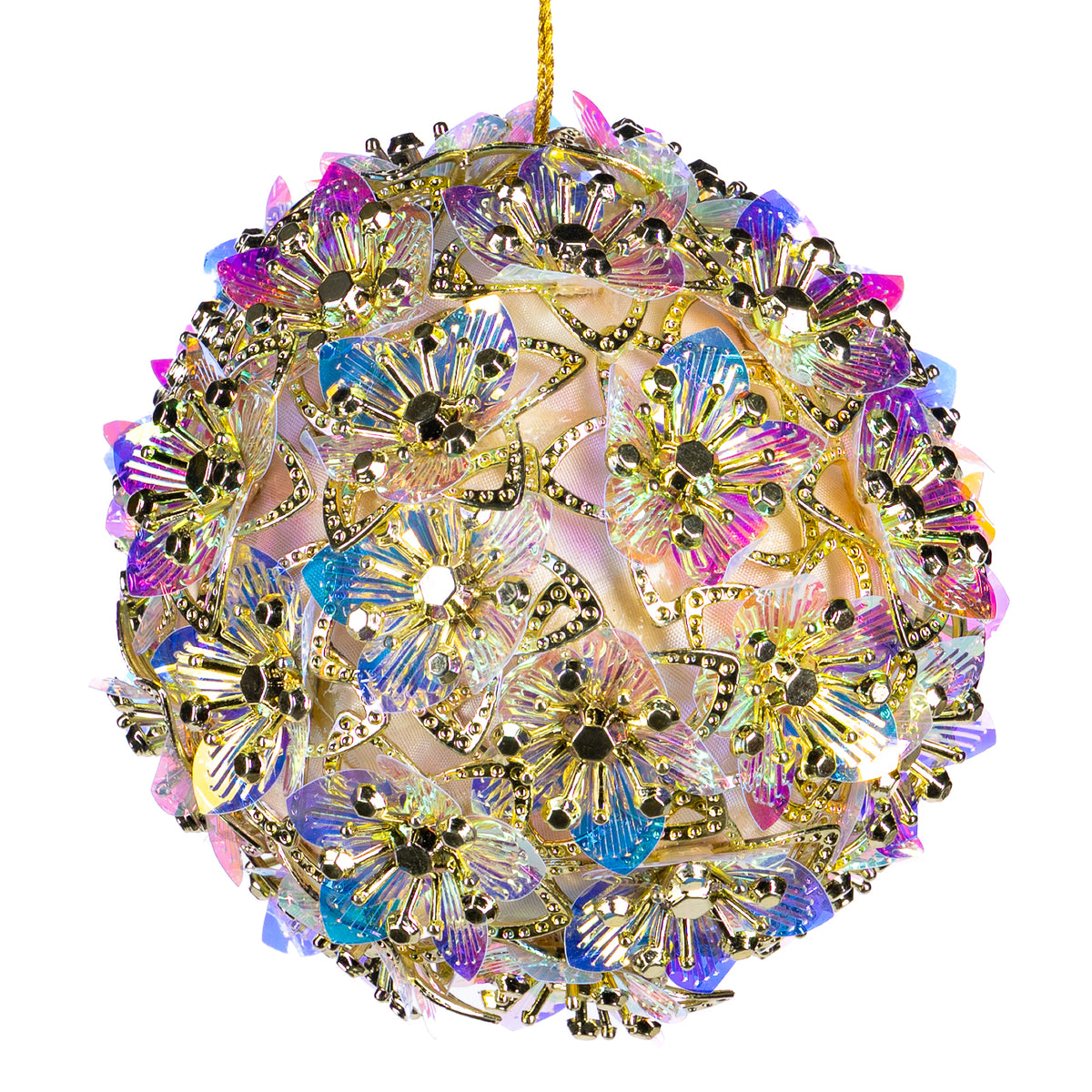 Glob irizat cu flori 3D, auriu/multicolor, 10 cm