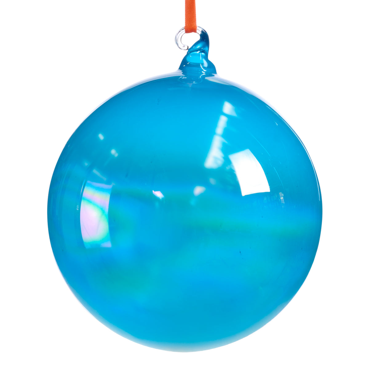 Glob irizat din sticlă pe panglică, albastru/portocaliu/multicolor, 15 cm