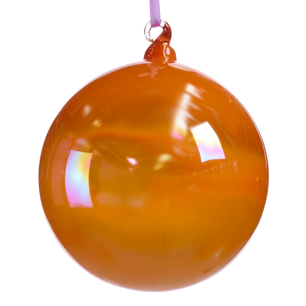 Glob irizat din sticlă pe panglică, portocaliu/mov/multicolor, 15 cm