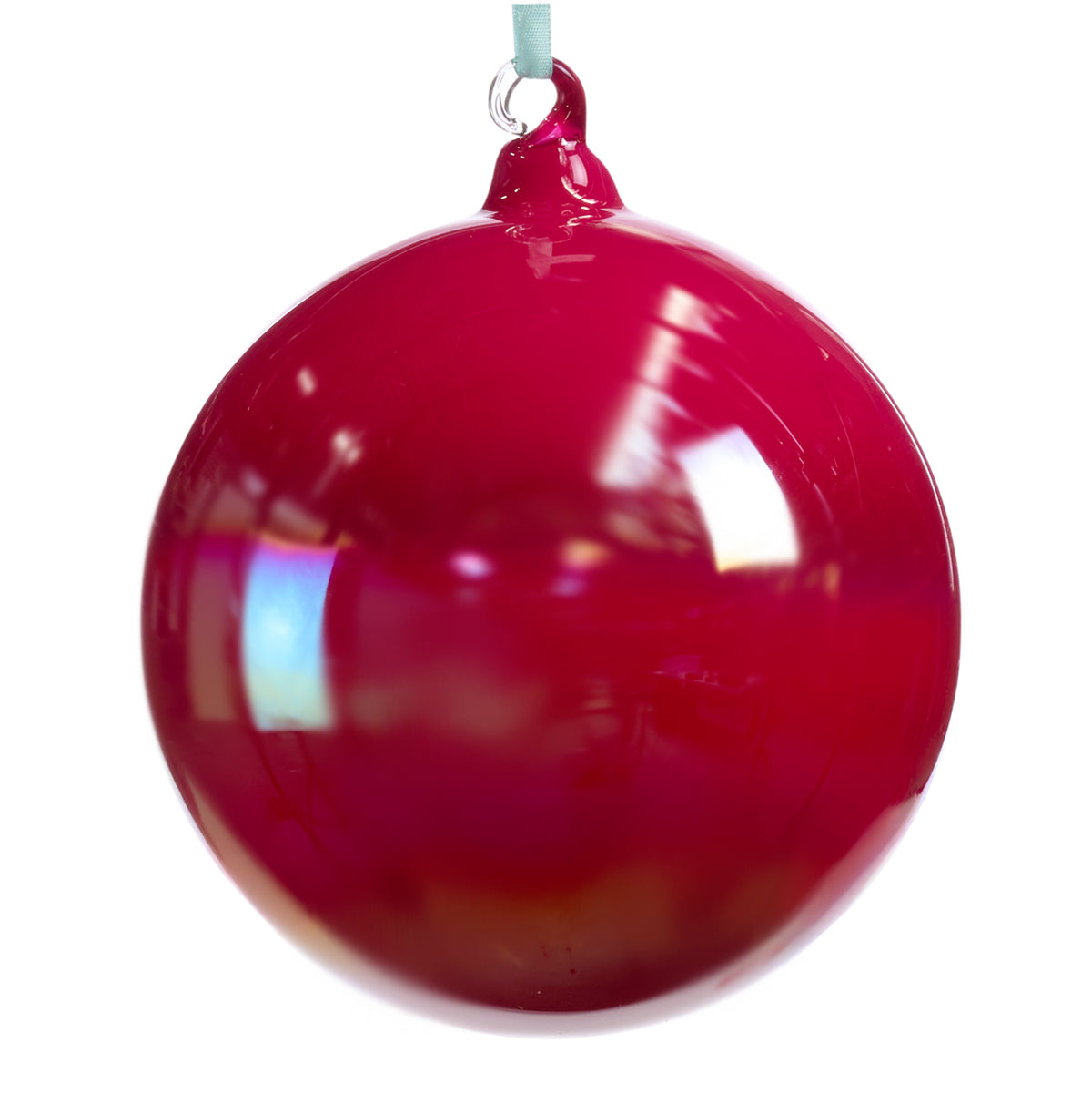 Glob irizat din sticlă pe panglică, roz/albastru/multicolor, 15 cm
