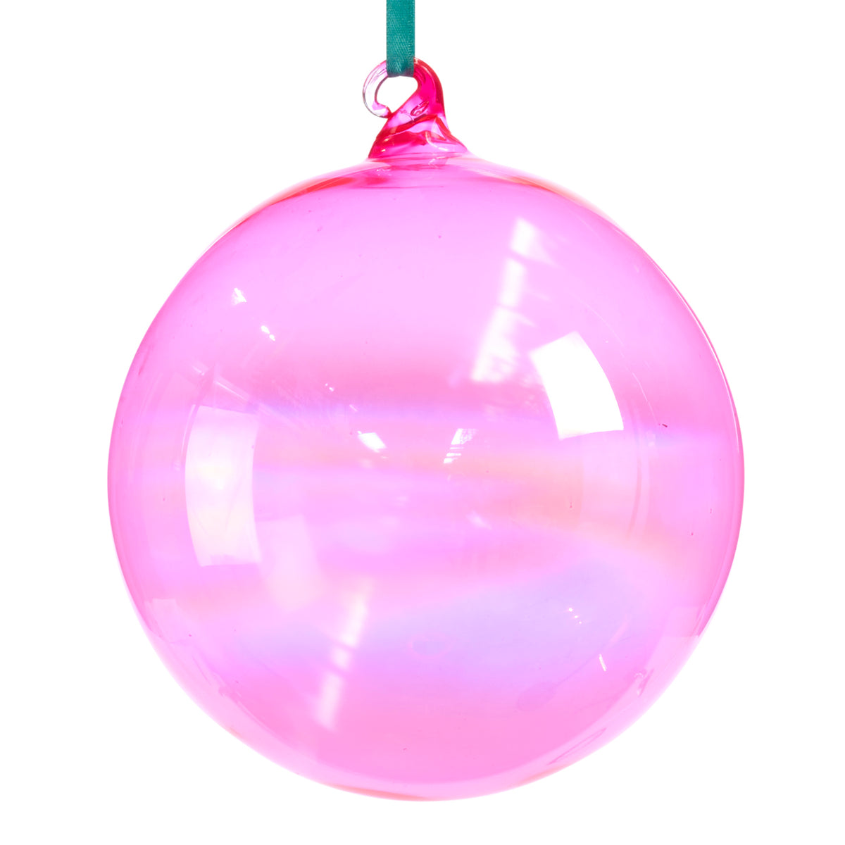 Glob irizat din sticlă pe panglică, roz aprins/verde/multicolor, 15 cm