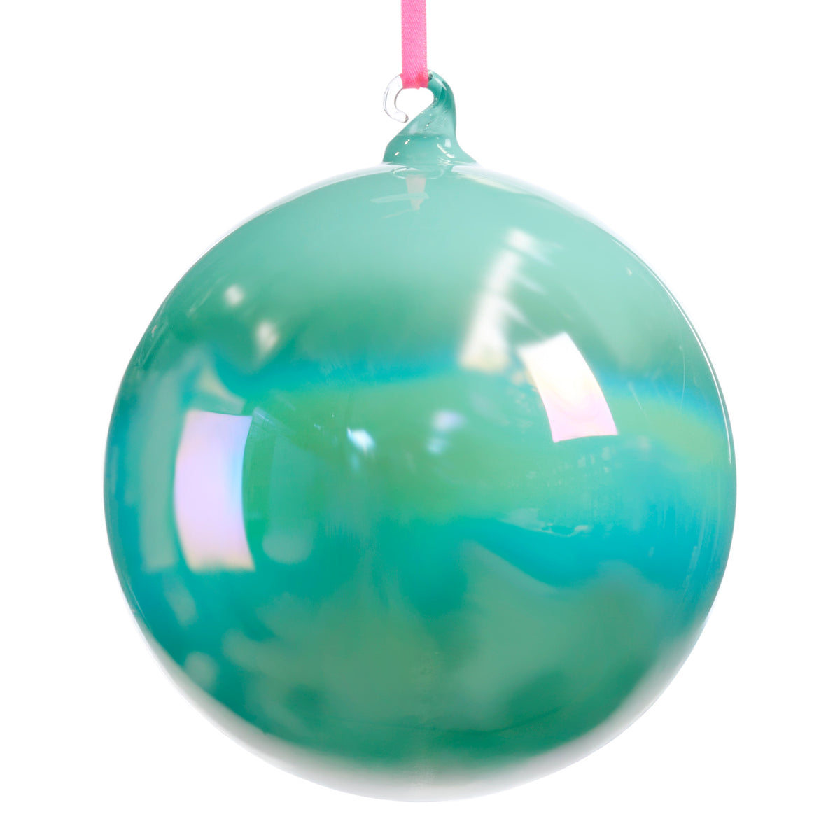Glob irizat din sticlă pe panglică, verde/roz/multicolor, 15 cm