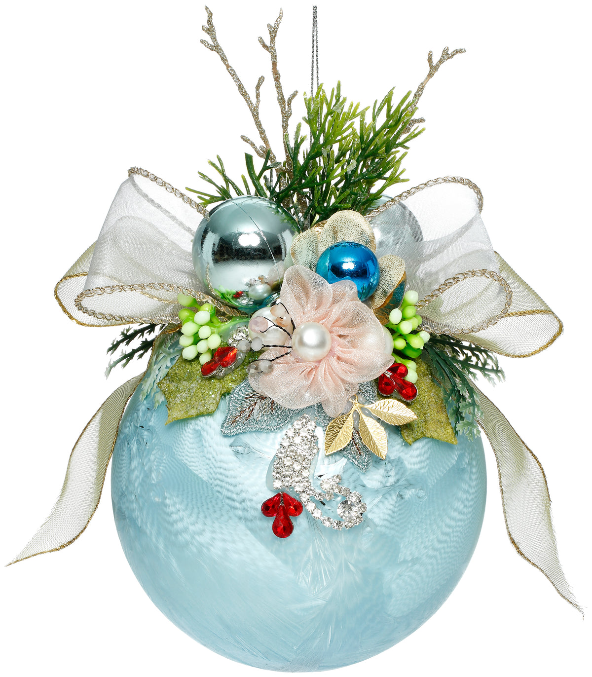 Glob Mark Roberts din sticlă cu bijuterii și model floral, albastru deschis/multicolor, 12,5 cm