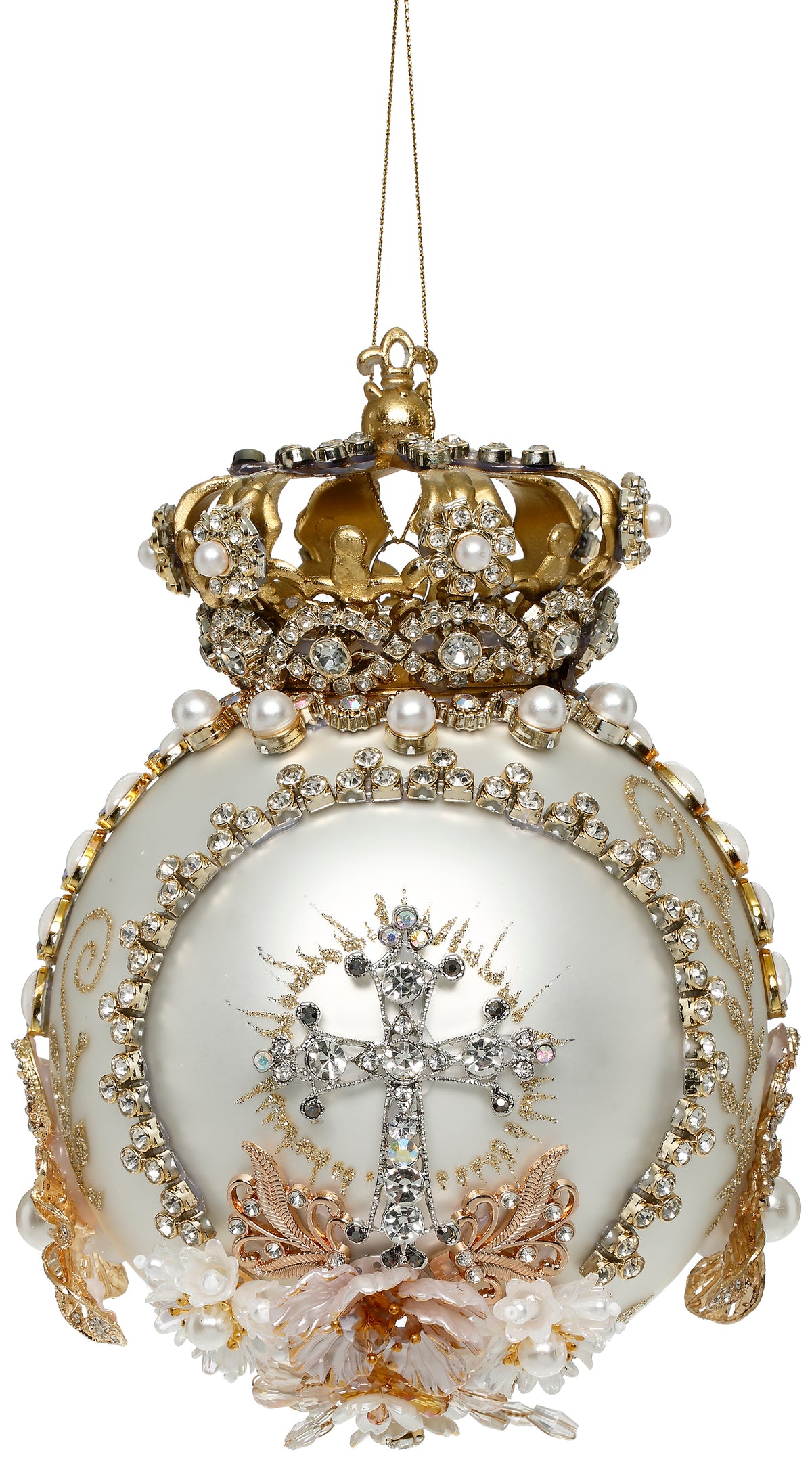Glob ornamental Crown Jewels, alb, 18 cm