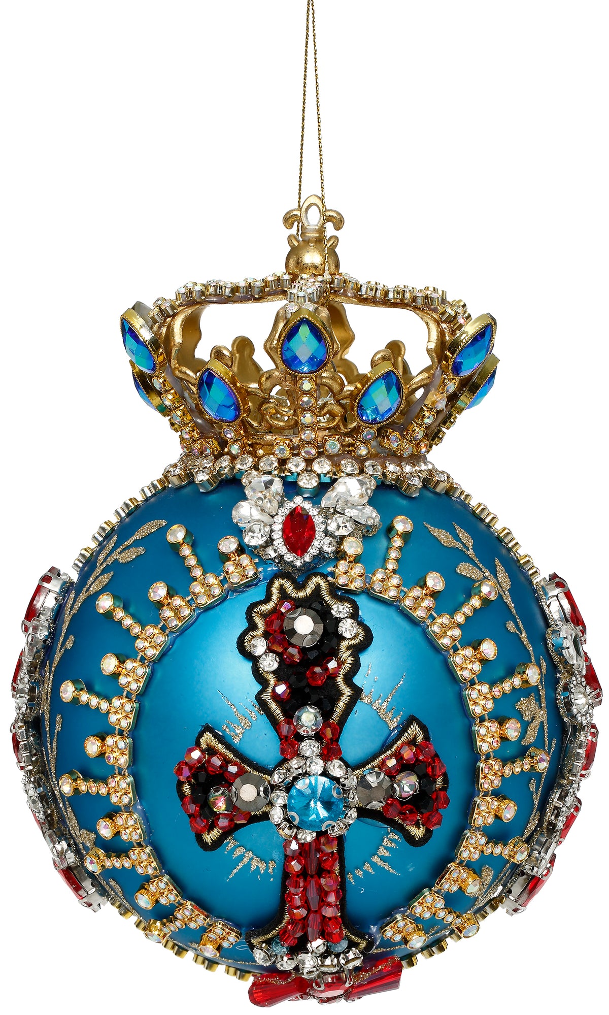 Glob ornamental Crown Jewels, turcoaz, 18 cm