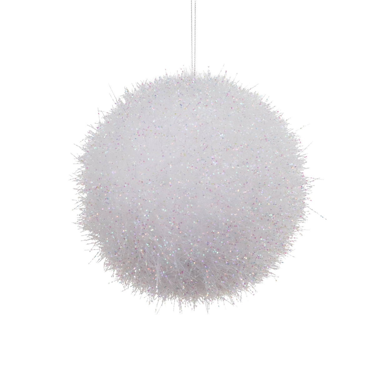 Glob pufos cu sclipici, alb, 17 cm