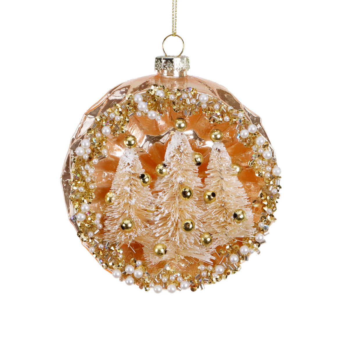 Glob reflectorizant din sticlă cu brăduți din sisal, crem/auriu, 11,5 cm