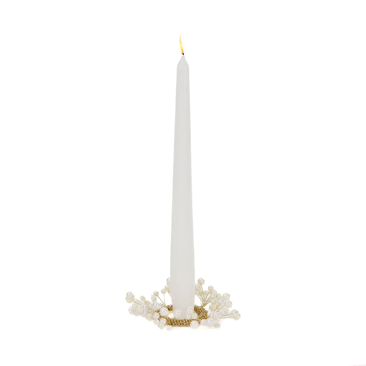 Inel pentru lumânare din sârmă metalică cu ciorchine de perle, auriu/crem, 12 cm