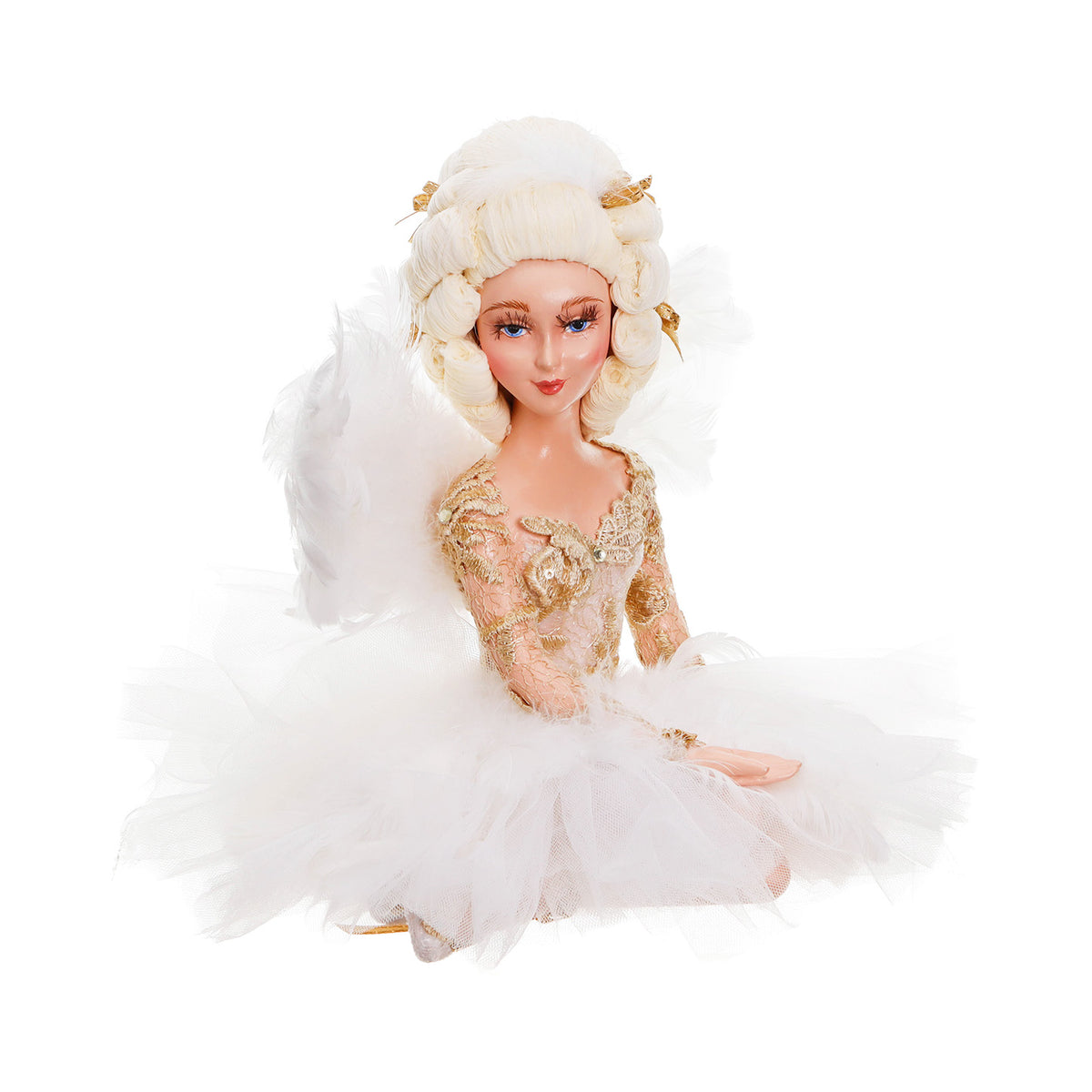 Înger balerină Swan Queen așezat, alb/auriu, 22 cm