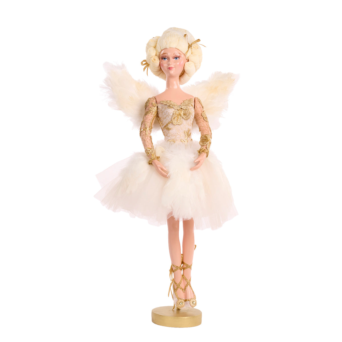 Înger balerină Swan Queen pe bază, crem/auriu, 46 cm