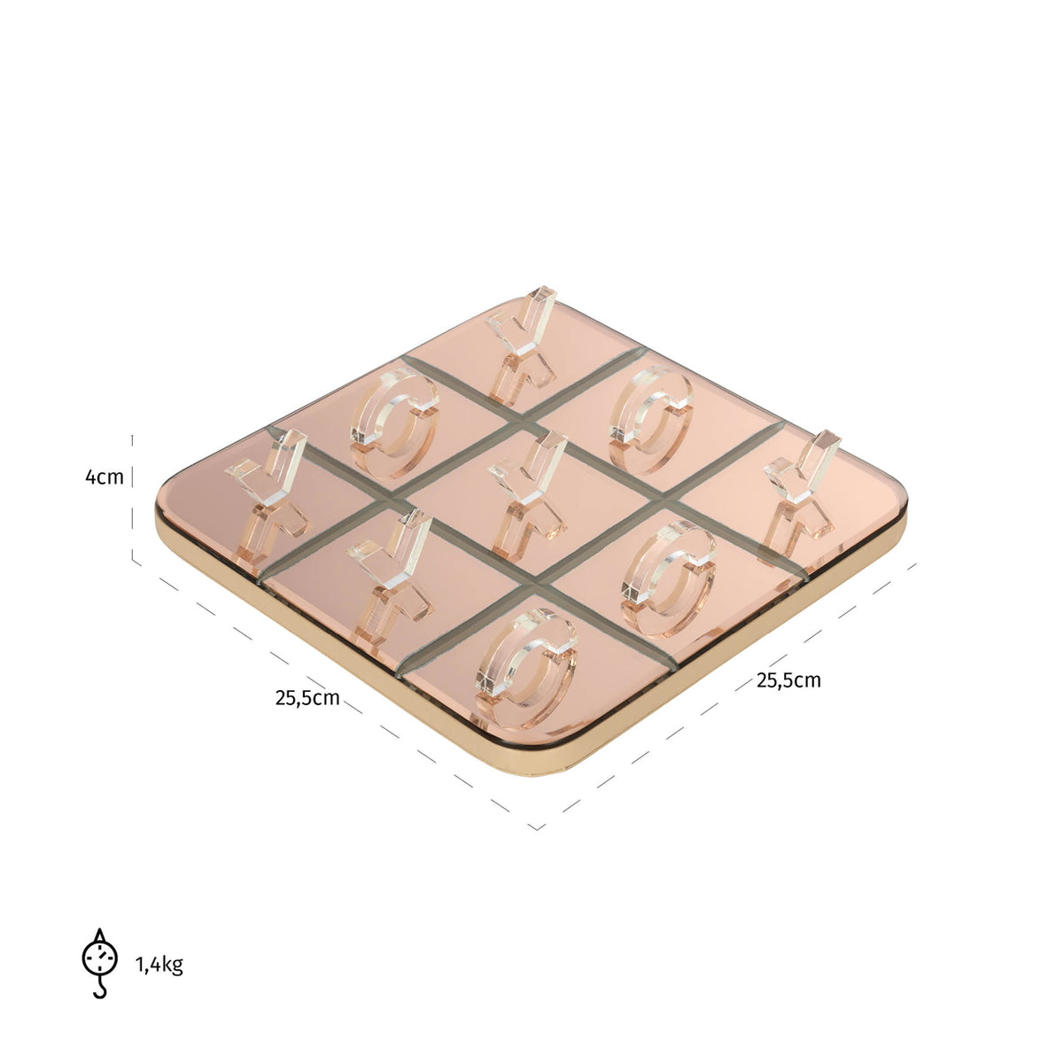 Joc decorativ Caylin, auriu, Tic-Tac-Toe – desen tehnic cu dimensiuni
