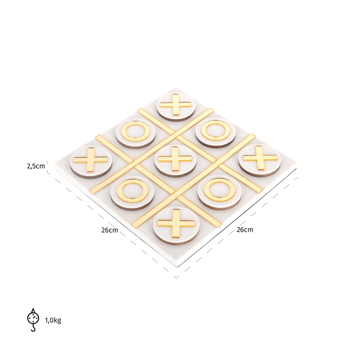 Joc decorativ Maylie, alb, Tic-Tac-Toe – desen tehnic cu dimensiuni
