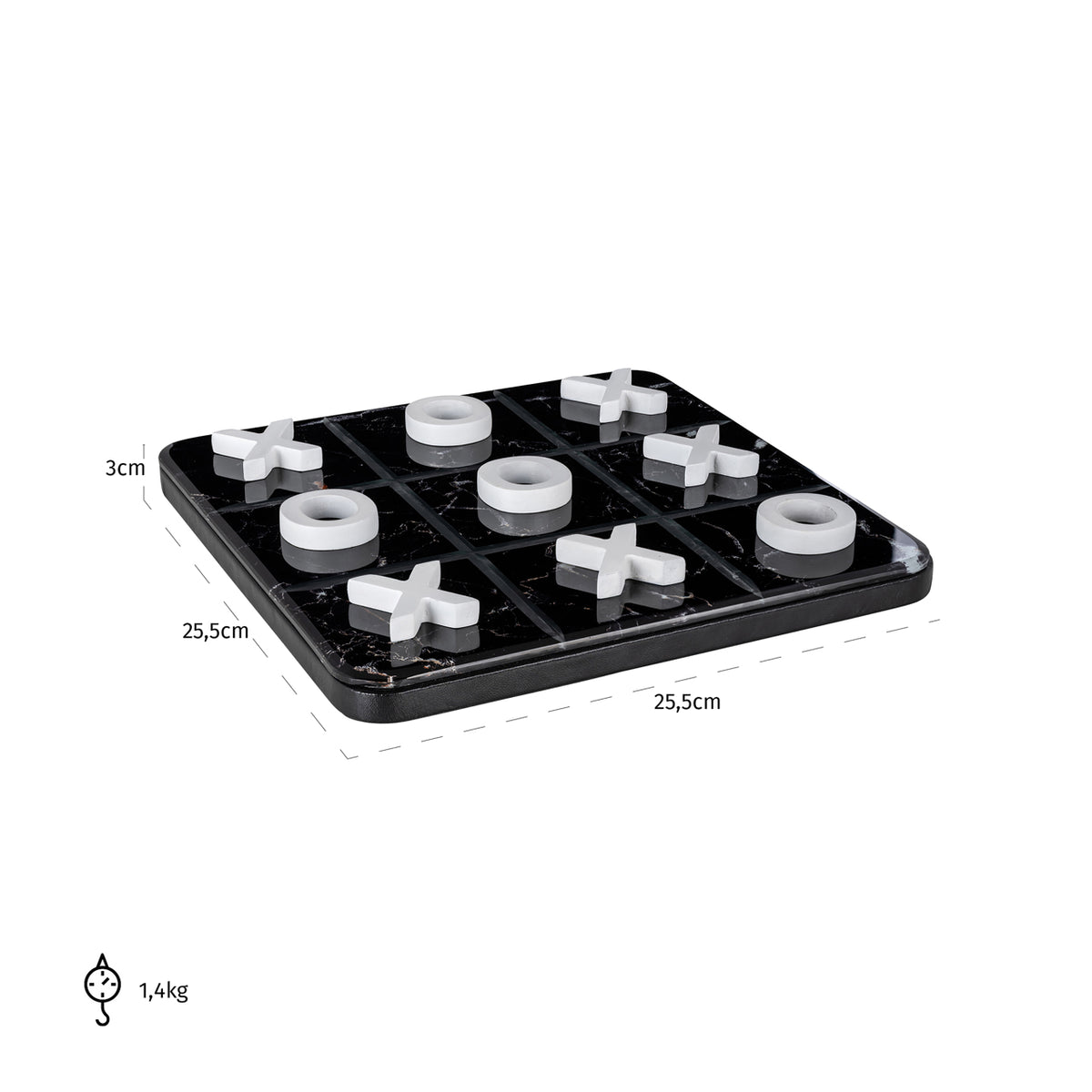 Joc decorativ Trixi, negru/alb, Tic-Tac-Toe – desen tehnic cu dimensiuni