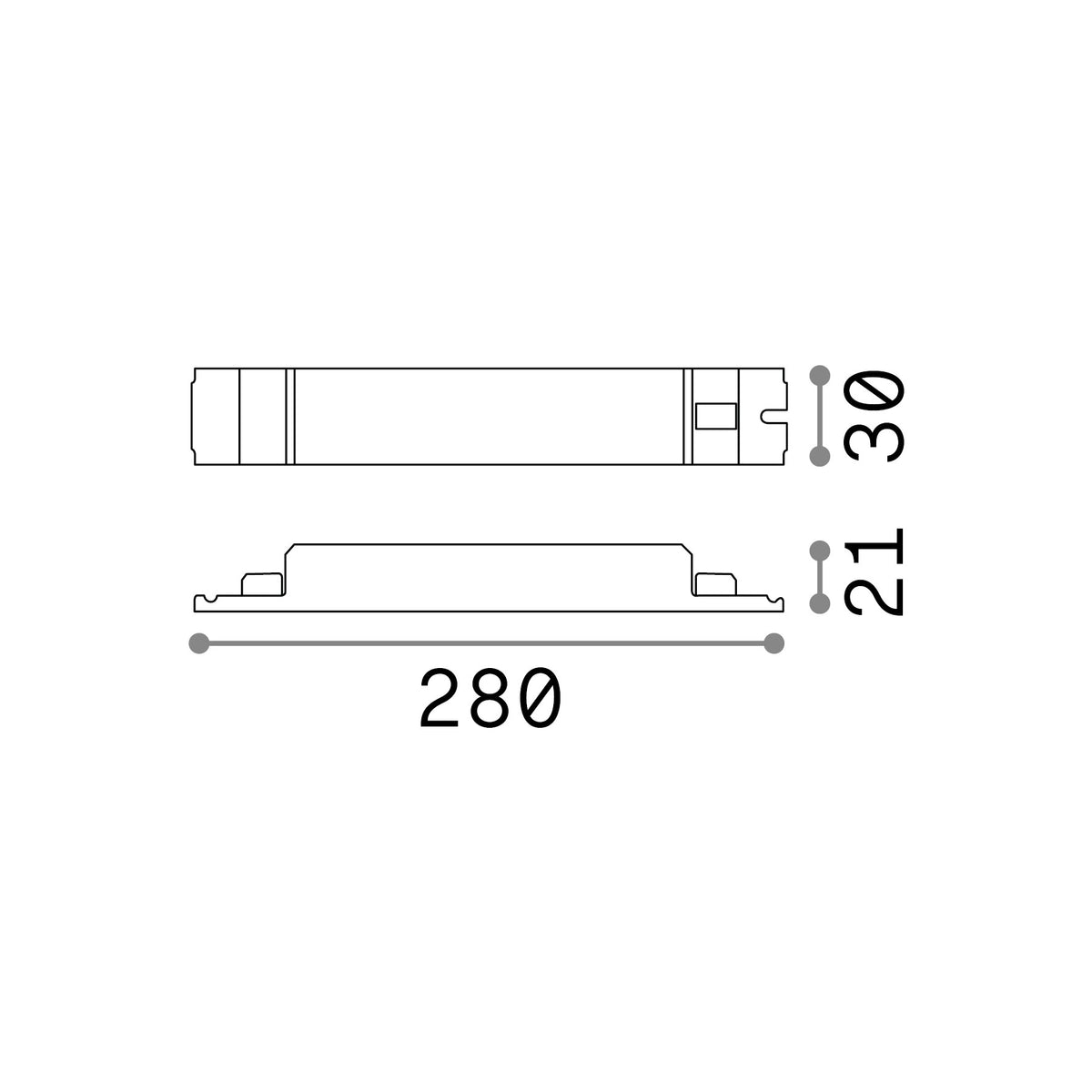 Kit alimentatoare Fluo bi-emisie 1200 DALI/Push – desen tehnic cu dimensiuni