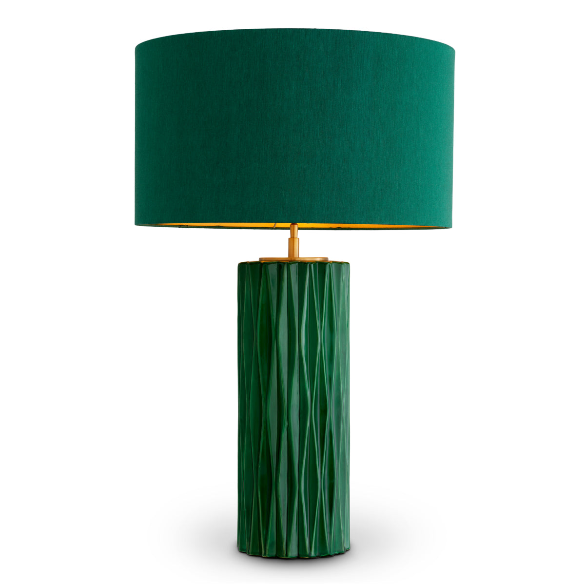 Lampă de masă Amarello, ceramică verde, cu abajur