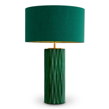 Lampă de masă Amarello, ceramică verde, cu abajur