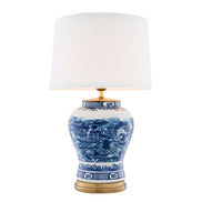 Lampă de masă Chinese Blue, ceramică, cu abajur