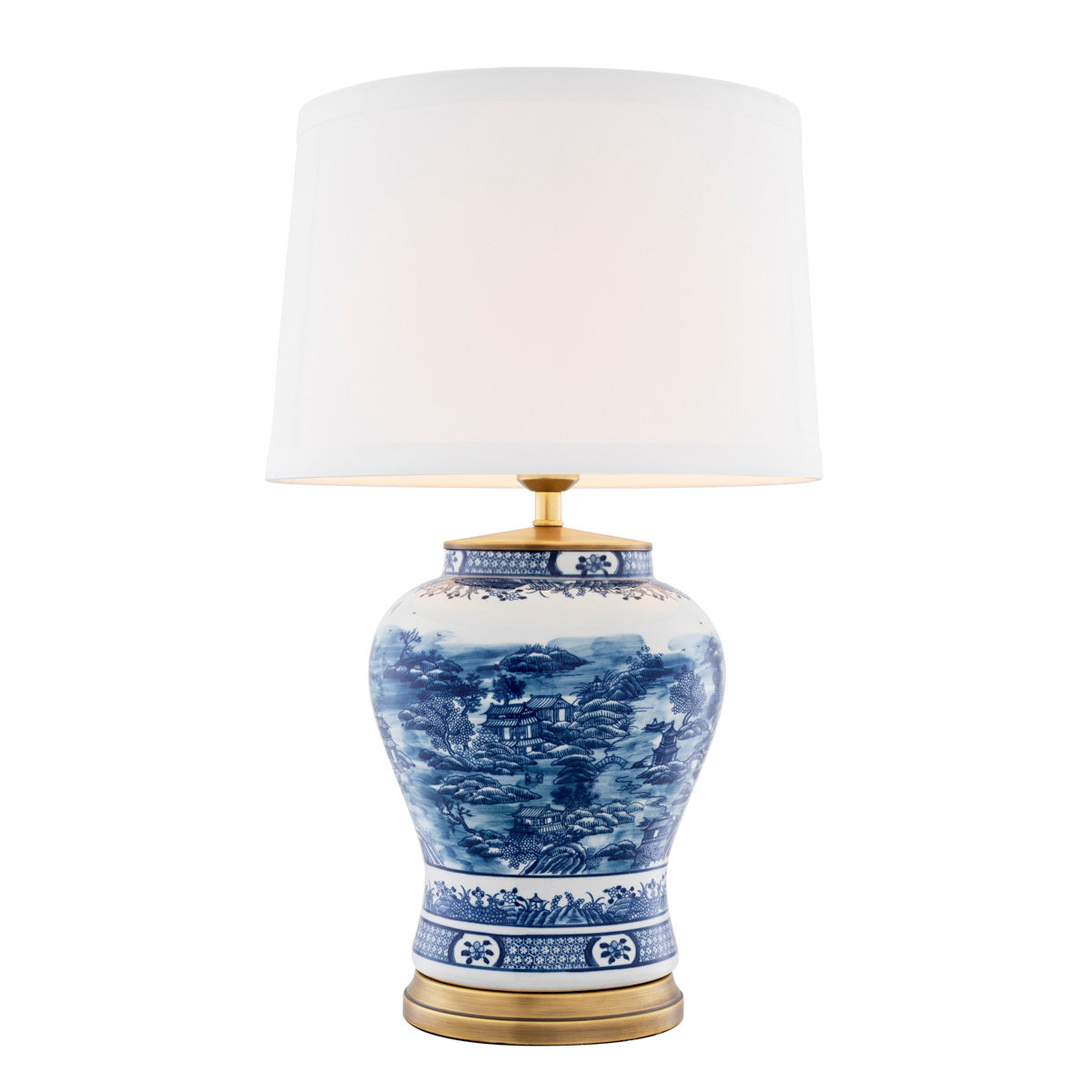 Lampă de masă Chinese Blue, ceramică, cu abajur