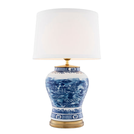Lampă de masă Chinese Blue, ceramică, cu abajur