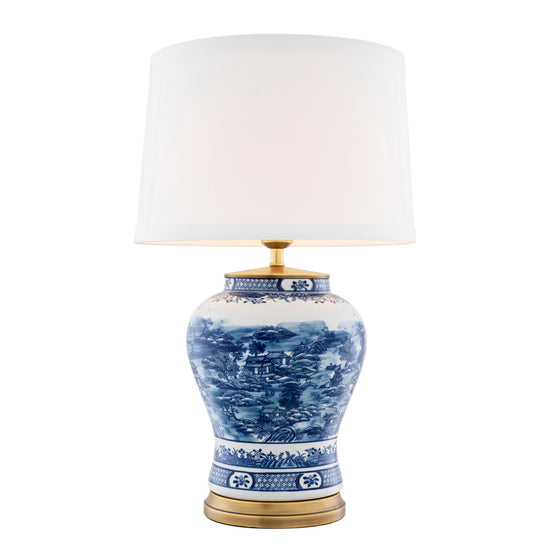 Lampă de masă Chinese Blue, ceramică, cu abajur