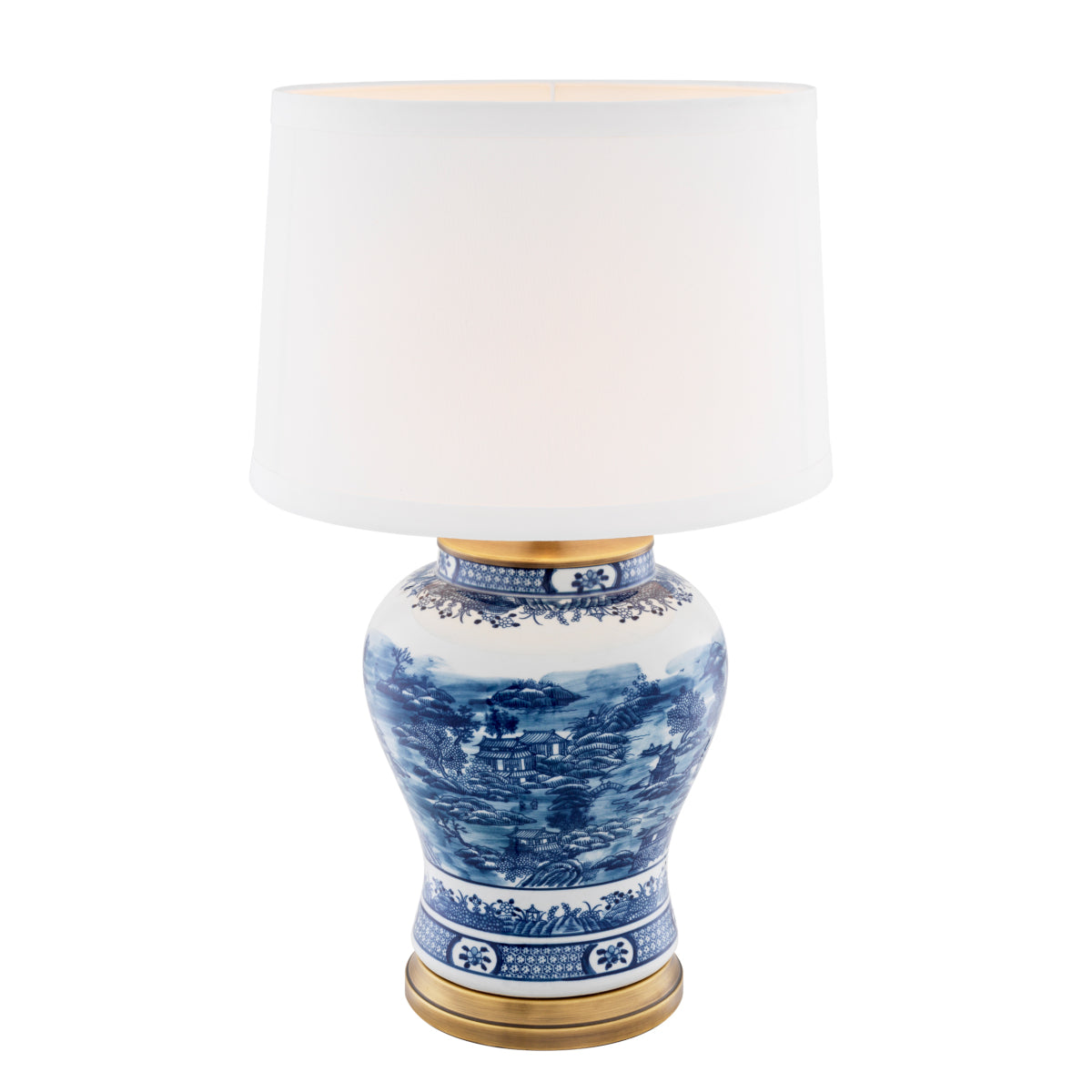 Lampă de masă Chinese Blue, ceramică, cu abajur