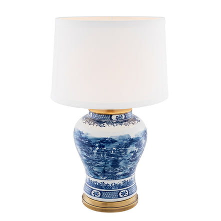 Lampă de masă Chinese Blue, ceramică, cu abajur