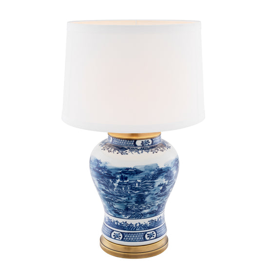 Lampă de masă Chinese Blue, ceramică, cu abajur