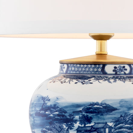 Lampă de masă Chinese Blue, ceramică, cu abajur