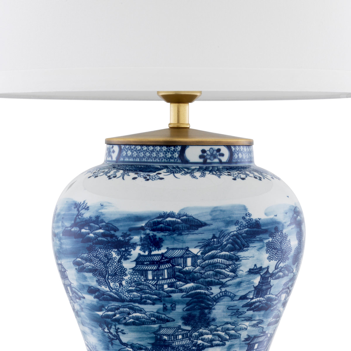 Lampă de masă Chinese Blue, ceramică, cu abajur
