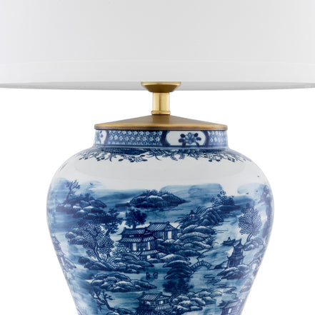Lampă de masă Chinese Blue, ceramică, cu abajur