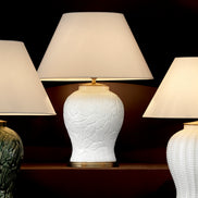 Lampă de masă Cyprus, ceramică albă, cu abajur