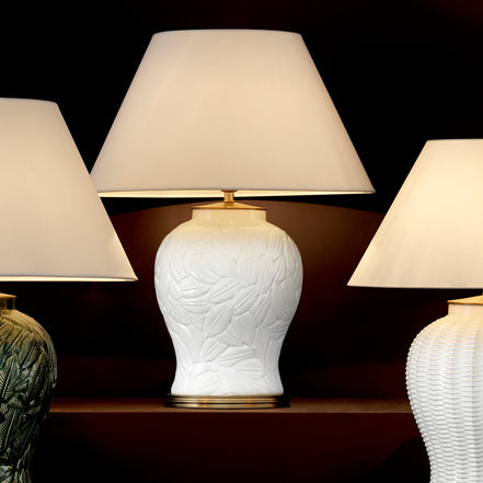 Lampă de masă Cyprus, ceramică albă, cu abajur