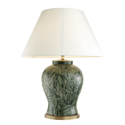 Lampă de masă Cyprus, ceramică verde, cu abajur