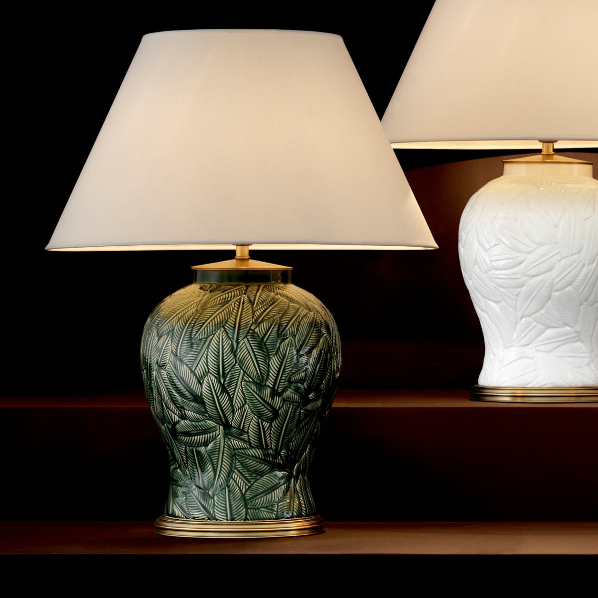 Lampă de masă Cyprus, ceramică verde, cu abajur