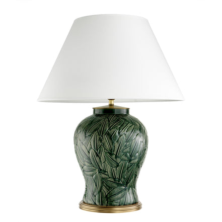 Lampă de masă Cyprus, ceramică verde, cu abajur
