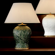Lampă de masă Cyprus, ceramică verde, cu abajur
