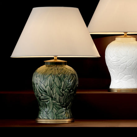 Lampă de masă Cyprus, ceramică verde, cu abajur