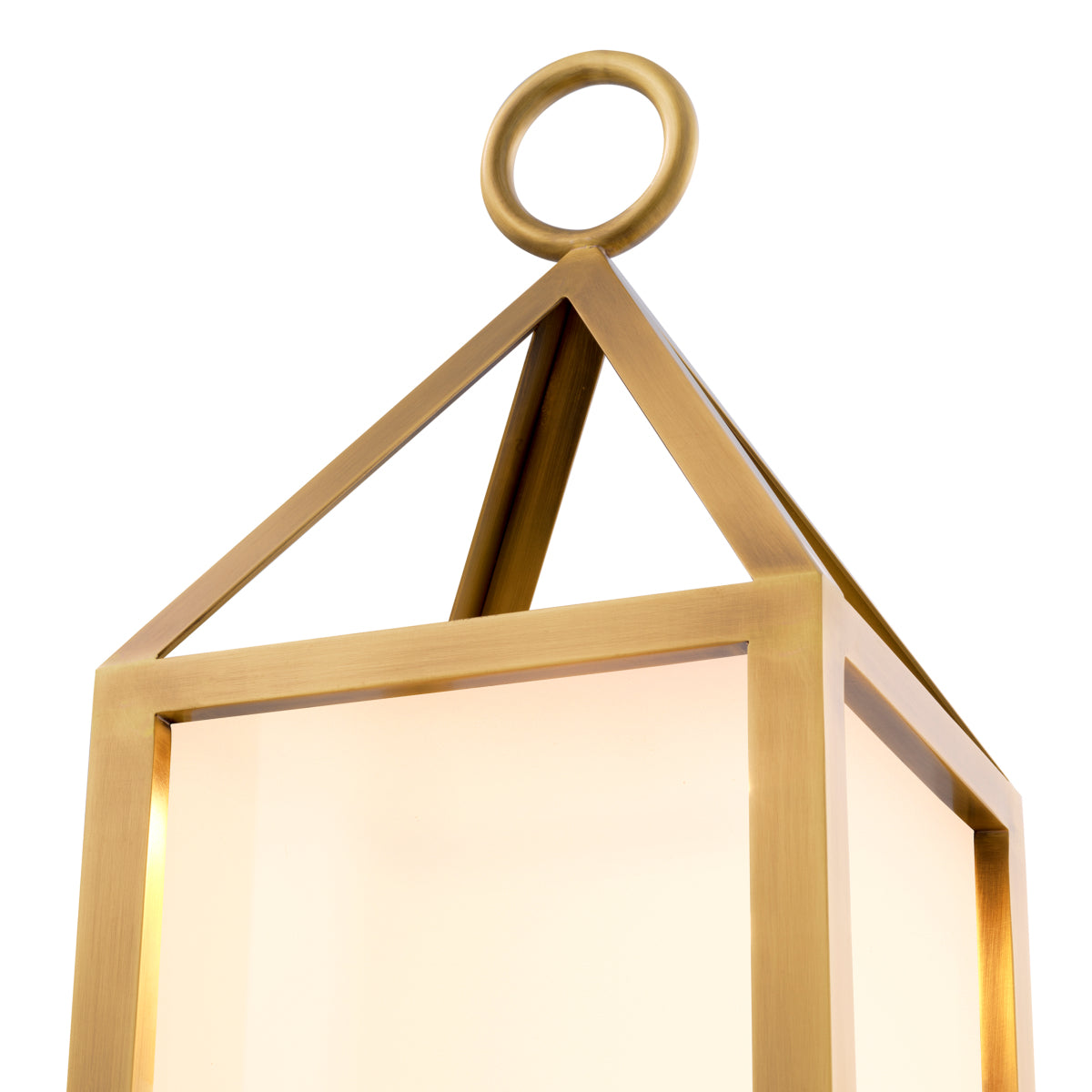 Lampă de masă de exterior Riserva L, finisaj alamă antichizată, sticlă albă