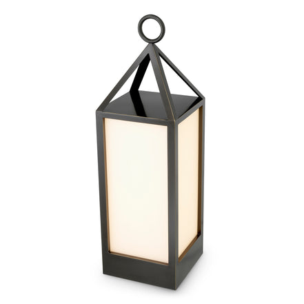 Lampă de masă de exterior Riserva L, finisaj bronz cu reflexe, sticlă albă