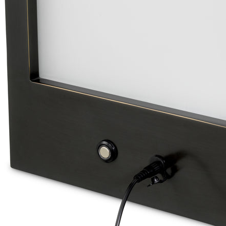 Lampă de masă de exterior Riserva L, finisaj bronz cu reflexe, sticlă albă