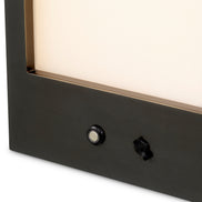 Lampă de masă de exterior Riserva L, finisaj bronz cu reflexe, sticlă albă